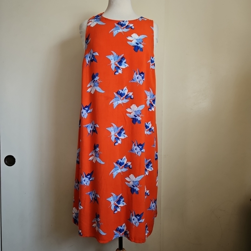 Ava & Viv Flowered Orange Blue Shift Sundress Sleeveless Mini Size 1X